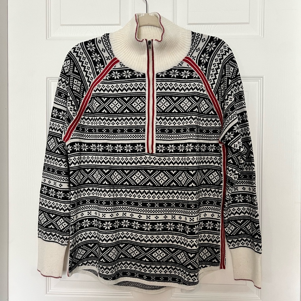 Eddie Bauer Black & White Nordic Sweater with Red Accents - Size XL
